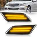 LED Side Marker Light Compatible with Mercedes Benz C-Class W204 C250 C300 C350 C63 AMG 2012 2013 2014 Front Amber Fender Bumper Lamps Smoked Lens