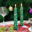 3 PCS Christmas Tree Taper Candles with Remote & Timer, Flameless Christmas Tree Wax Battery Operated Green Tree LED Candle for Christmas Home Decor(3pcs,9.5inch)