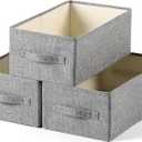 Linen Folding Storage Bins, 3 Pack Large Storage Baskets, Washable, Clothing Storage Bins with Handle, Closet Organizer for Storage Sweater,Sheets(dark grey, 16"x9"x6")