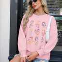 KIDDAD Magical Princess Sweatshirts for Women Cute Embroidered Long Sleeve Sweater Magic Family Vacation Pullover Top (Pink, XXL)