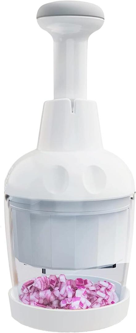 Pamperεd Chef Food Chopper, Vegetable Chopper, Onion Chopper, Garlic Chopper, Nuts Chopper - Hand Chopper For Vegetables, Salads, Fruits, Nuts. Dishwasher-safe, White, Easy to Clean