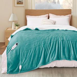 Bedsure Electric Blanket King Size  Dual Control Heated Blanket King Size, Fast Heating with 10 Time Settings & 10 Heat Settings, Warm Gifts for Women Grandma (100x90 inches, Teal)