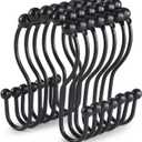 Goowin Shower Curtain Hooks, 12 Pcs Shower Curtain Rings, Stainless Steel Black Shower Curtain Hooks, Shower Curtain Rings Rust Proof, Smooth Sliding Anti-Drop Double Shower Rings for Curtain (Black) (Modern)
