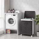 VECELO Rolling Laundry Hamper with Wheels and Lid, Foldable Plastic Laundry Basket with Handle, Rolling Divided Laundry Cart for Small Spaces, Laundry, Bathroom, Bedroom, Black