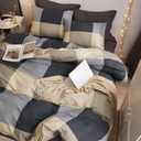 Plaid Duvet Cover Set 100% Cotton,Queen(90"x90"),Black/Grey Checkered