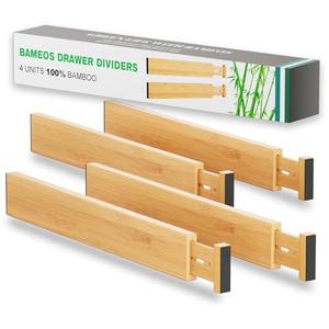 BAMEOS Drawer Dividers kitchen Organization Bamboo Utensil Organizers for Kitchen Bedroom Bathroom Dresser Office 4-pack