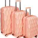 3 piece luggage set hard shell luggage lightweight luggage long vacation luggage set with 8 wheels Spinner Suitcases Suitcase Set Made of ABS+PC (Small, Medium & Large) (flesh pink)