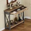 ChooChoo 47" Farmhouse Console Table with Drawer for Entryway, Narrow Long Entry Table with Shelf for Living Room, Rustic Vintage Hallway Sofa Table with Stable X Supports, Rustic Oak & Black, 47.2w"*11.81"d*31.5"h