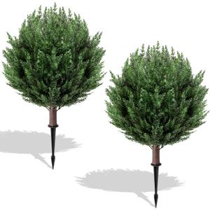 2 Pack 2FT Artificial Cedar Topiary Trees with Ground Spike, Fake Pine Shrubs Bushes, UV Resistant Faux Evergreen Cypress Tree Plants for Indoor Outdoor Planters Front Porch