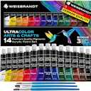 WEISBRANDT Ultra Color Arts & Crafts Acrylic Paints–14 Premium Quality Pigments, Matte Finish, 0.4oz/ 12 ml, Water-Based, for all Porous Surfaces
