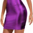Urban CoCo Women's Sexy Bodycon Pencil Skirt Shiny Metalic Liquid Party Tight Hip Mini Skirt (Purple, L)
