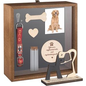 8.6x8.6 Inch Pet Memorial Shadow Box, Tabletop or Wall Display Case with Glass Window, Wooden Keepsake Picture Frame for Loss of Dog, Cat | Forever Remembrance Sympathy Gift, Brown