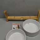 Ceramic Raised Double Bowls Set with Stand, Food & Water Bowls for Medium Breed Dogs, Weighted Dog Dishes, Pet Bowl(7.3'',41OZ, White)