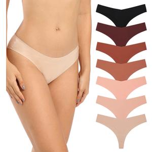 SHARICCA Women No Show Seamless Underwear Thong Invisible Soft Panties Multi Pack (Small, (7 Pack) Daily Beige)