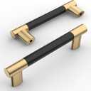 Amerdeco 10 Pack Matte Black and Gold Knurled Cabinet Pulls 3.75 Inch Hole Center Kitchen Cabinet Handles for Drawer Cupboard and Wardrobe ZH0038…