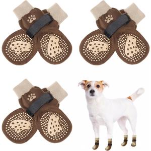 SCENEREAL 6Pcs Anti Slip Dog Socks to Prevent Licking Paws for Hot/Cold Pavement, Dog Grippy Socks for Hardwood Floors, Dog Shoes for Boots & Paw Protectors for Puppy Small Medium Large Senior Dogs (XS(Pack of 4+2), Brown Bear)