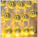 AceList 20 LED 9.8ft Disco Ball String Light - Battery Powered and USB Plug, Disco Ball Lights for 70's Disco Party Decorations and Birthday Parties, Mamma Mia (Gold)