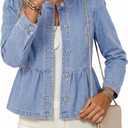 Dokotoo Cropped Jean Jacket Women Button Down Long Sleeve Collarless Cinched Waist Denim Jackets