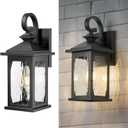 zeyu 2 Pack Outdoor Light Fixtures, Exterior Front Porch Lightings for Garage Doorway, Die-Cast Aluminum with Water Ripple Glass, Black Finish, ZD99B-2PK BK-WP