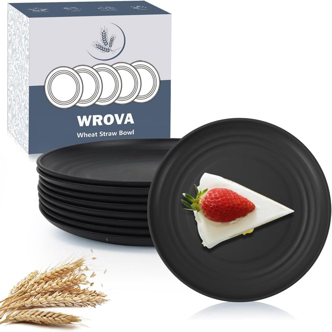 Wrova 5.5Inches Handy Appetizer Plates Set of 8 - Small Wheat Straw Plates 5.5 Inches for Sidedishes - Unbreakable Snack Plate Sets for Indoors and Outdoors.Black Series