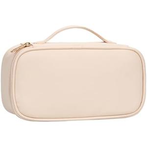 OCHEAL Small Makeup Bag, Portable Cute Makeup Pouch Travel Bag for Women and Girls with Makeup Brush Compartment Organizer cosmetics Bags-Beige