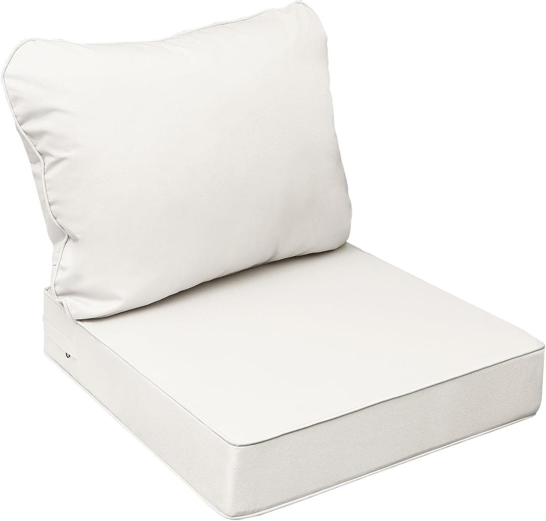 AAAAAcessories Outdoor Seat Cushions for Chairs, Fade-Resistant, Waterproof Patio Furniture Replacement Cushions, 24" x 24" x 5" + 24" x 19", Creamy White