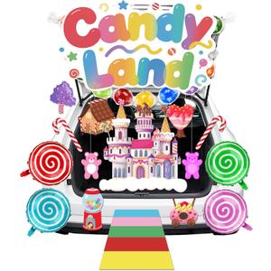 48 Pcs Halloween candy Trunk or Treat Outdoor Decoration Kit candy Theme Party Decorations with Sweet Lollipop Cutout Balloons for Car Archway Garage Birthday Party Backdrop