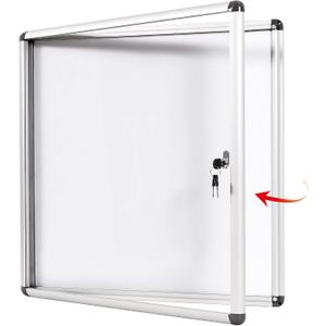SWANCROWN Lockable Noticeboard White Bulletin Boards Magnetic Wall Mount Message Board with Glass Door and Keys 28x26inch(6xA4) (Silver Frame)