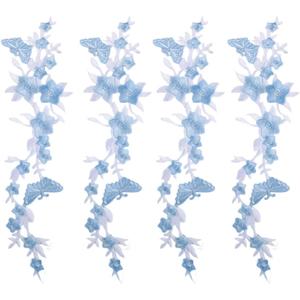 4 Pieces 10inch Long Floral Iron on Patches Butterfly in Flower Embroidered Patches Applique for Neckline Embellishment Trimming Shoes Jeans Clothing Repair Decor (White+Blue)