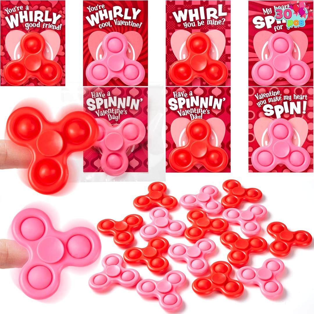 JOYIN 30 Packs Valentine's Day Gift Cards with Fidgets Spinners, Pop Bubble Spinners Fingertip Toys, Stress Relief Fidget Toys for Kids Valentine's Party Favors, School Prize and Goody Bag Filler