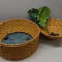 Cat Hidden Litter Box Enclosure Furniture with Artificial Plants, Handwoven Rattan with Cat Litter Box and Real Stones, in Living Room, Bedroom, Corner Natural