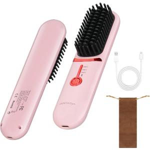 Cordless Hair Straightener Brush - Portable Hair Brush for Travel - 30s Fast Heating - Portable Straightening Brush for Travel, Mini Hot Straightening Comb for Women