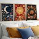 3Pcs Sun And Moon Celestial Wall Art Tarot painting Decor Pictures Astrology Gothic Wildflowers Star Canvas Posters Prints for Bedroom Office Living Room Bathroom Home Decoration Unframed