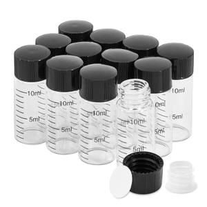 10ml Clear Glass Graduated Vials with Screw Caps and Plastic Stoppers, Small Sample Vials with Lids, Leak-Proof Liquid Storage Empty Vial, 12PCS