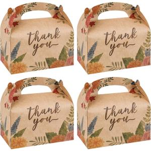 DjinnGlory 36 Pack Brown Kraft Party Favor Treat Boxes for Wedding, Bridal Shower, Annivesary, Christmas and all Occasion, Floral Thank You Gable Boxes for Small Business 6.18x3.58x3.39 Inches