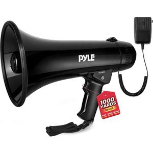 Pyle Megaphone Speaker PA Bullhorn - Built-in Siren 40 Watts Adjustable Vol Control & 1000 Yard Range - Football Soccer Baseball Hockey Basketball Cheerleading Fans Coaches & Safety Drills - PMP43IN, Black