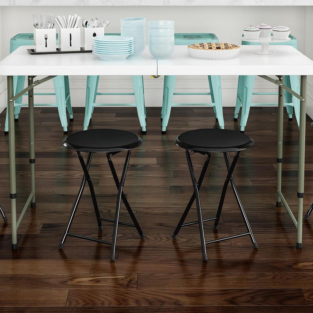 Lavish Home Folding Bar Stools - Set of 2 Heavy-Duty 18-Inch Stool - 225lb Capacity and Padded Seats for Dorm, Recreation Or Game Room (Black)