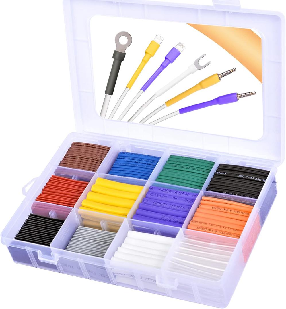 Heat Shrink Tubing Kit-Wire Wrap Tubing Tube Kit Insulation Electrical Colored Assorted Heat Shrink Tubing Assortment Electronics for Wires(Shrink Ratio2:1,650Pcs) (Multiple Sizes)