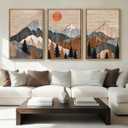 ANHUIB Mountain Wall Art 16x24 Inch Large Forest Wall Decor Woodcut Pine Tree Illustration Nature Wilderness Art Print Abstract Landscape Painting Set of 3 for Living Room Bedroom Office