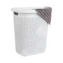 Mind Reader Slim Laundry Hamper with Lid, 50L Clothes Basket, Premium Wicker Design, Plastic, White