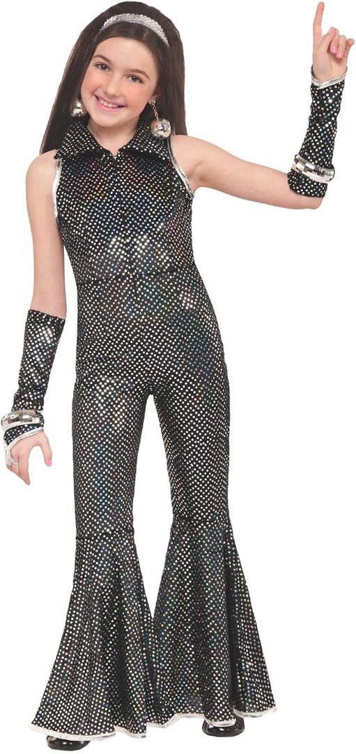 Rubies Disco Jumpsuit Costume for Kids, Girl's Medium (Black)