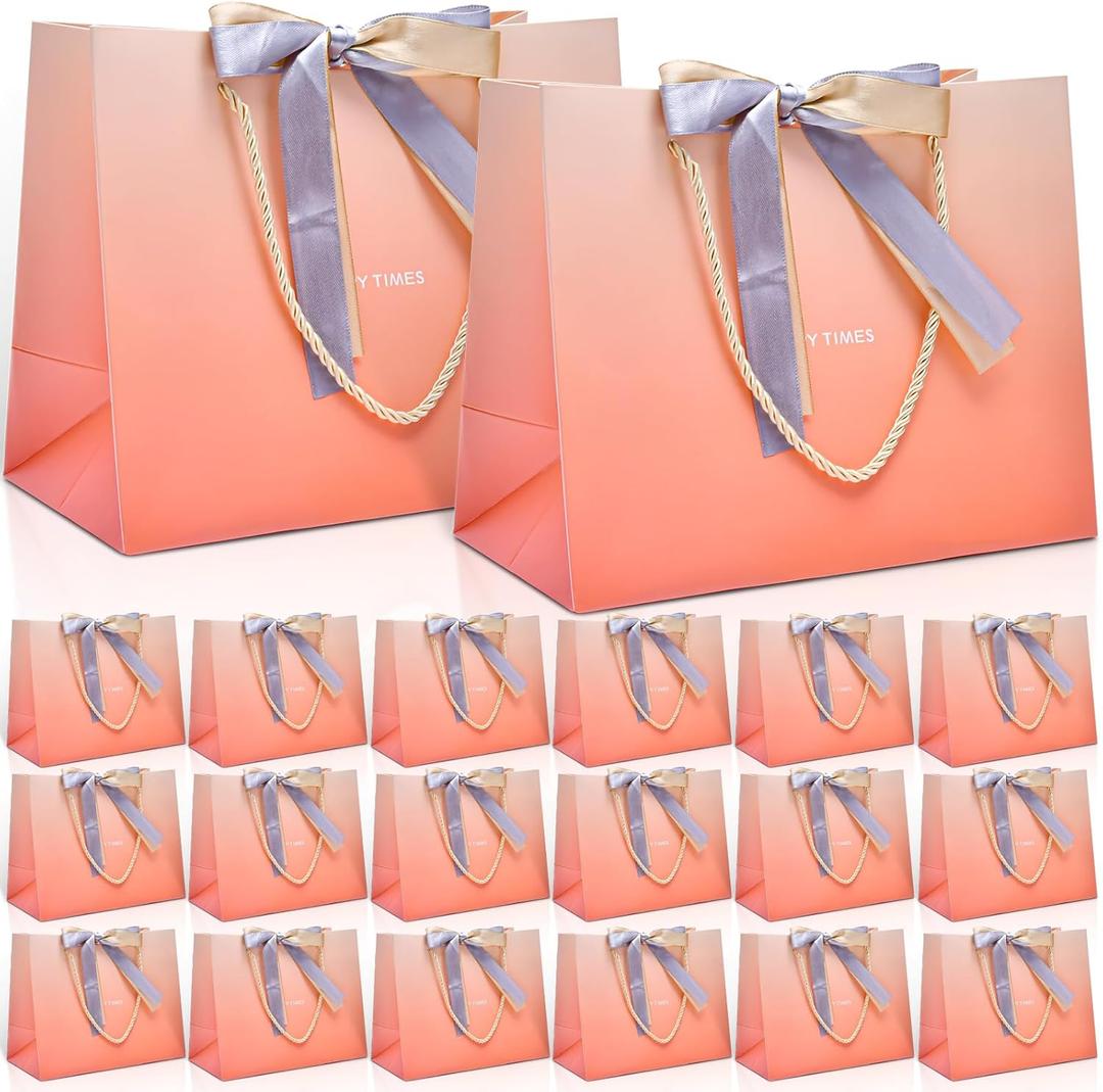 swihorab 20 Pcs Gift Bag, Large Treat Boxes Portable Paper Gift Bag with Handles, Mini Gift Bags for Wedding Birthday Party Supplies, Gradient Orange