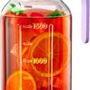 64 oz Glass Pitcher with Lid, Large Wide Mouth Mason Jar with Pour Spout, Purple Sun Tea Glass Jar for Outside, Juice Pitcher Great for Drink, Cold Beverages and Breast Milk