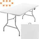 SKOK 330lbs Folding Picnic Table 6 Foot, 6FT White Plastic Picnic Table Portable with Carry Handle, White Tailgating Utility Commercial Craft Table with Heavy Duty Frame for Party