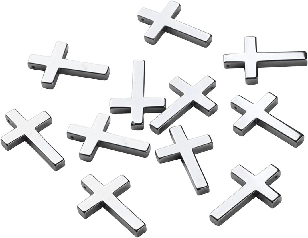 KitBeads 20Pcs Cross Hematite Charms Non-Magnetic Natural Gemstone Crucifix Pendant Charm for Jewelry Necklace Bracelet Making