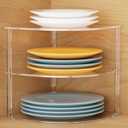 Acrylic Plate Organizer for Cabinet Kitchen Countertop Corner Clear Cabinet Organizer for Paper Plate and Bowl Dishes Pantry Storage Corner Rack Plate Holder for Cabinet Shelf Space Saver