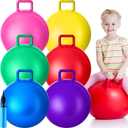 Lewtemi 6 Pcs Hopper Ball Carnival Outdoor Games 18 Inch Jumping Hopping Inflatable Bouncing Ball with Handle and Air Pump for Kids Sport Exercise (Red, Blue, Green, Pink, Yellow, Purple)