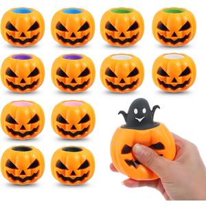 BILLMOSS Halloween Pumpkin Squishy Toys - 12PCS 6 Colors Stress Relief Ghost Toy for Trick or Treat Party Suppliers Party Favors Halloween Goodie Bag Fillers for Kids Adults