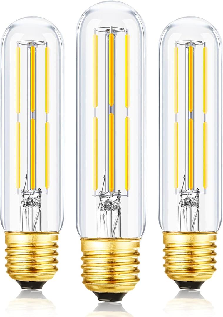Leools T10 Led Bulb, Dimmable Led Tubular Bulbs 6W,Equivalent 60Watt,Daylight 4000K, 600LM, Clear Glass,E26 Base Vintage LED Edison Bulbs, for Cabinet Display Cabinet etc,3 Pack.