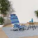 Yestomo Beach Chairs for Adults Heavy Duty, Compact Portable Lay Flat Folding Chair with Backpack Straps and Large Cooler Pouch, Support to 350LBS (Stripes_Blue&Cyan)
